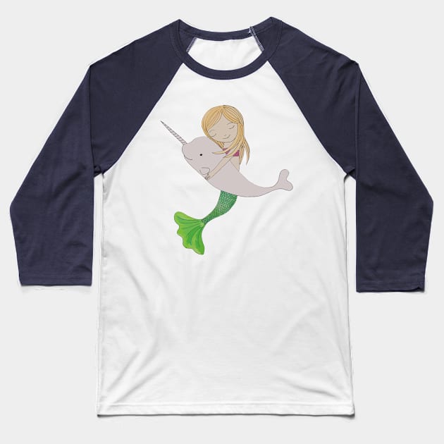 meramaid with pet narwhale Baseball T-Shirt by wildmagnolia